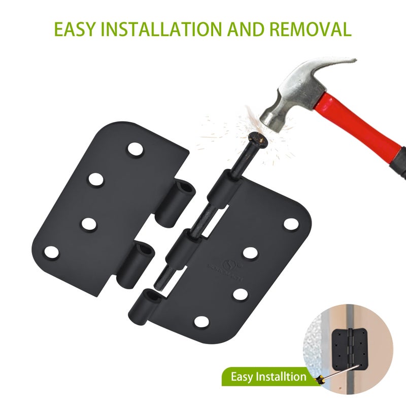 SORGMACH Door Hinge 4 Inch Interior Door Hinges Matte Black 4 Inch Interior Hinges Flat Iron Hinge 4""x 4"" Door Hardware 5/8"" Radius - 12 Pieces - Image 2